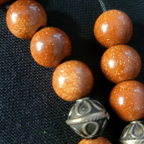 Komboloi made of goldstone and 925 silver like new