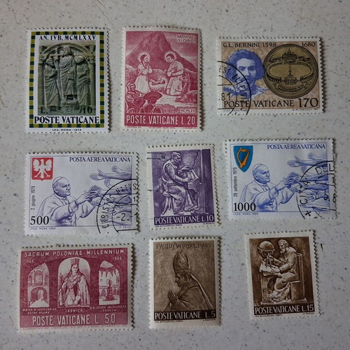 Vatican stamps used, pack of 9 with religious and historical themes