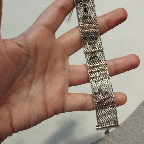 Wide mesh bracelet 2cm with romantic flowers & pearls, silver/pink