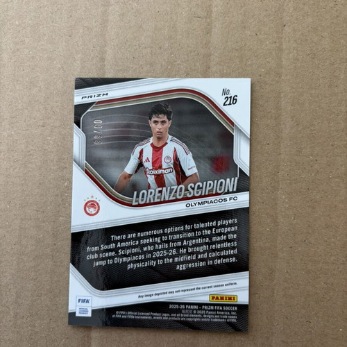 2025-26 Panini FIFA Prizm Rookie Lorenzo Scipioni card like new Olympiacos
