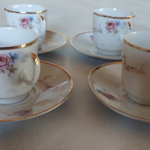 Porcelain Coffee Cups Set "Stefanos & Katina" Vintage 6 pcs