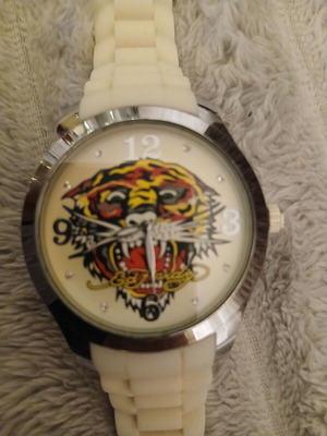 Ed Hardy watch like new with white rubber strap and design