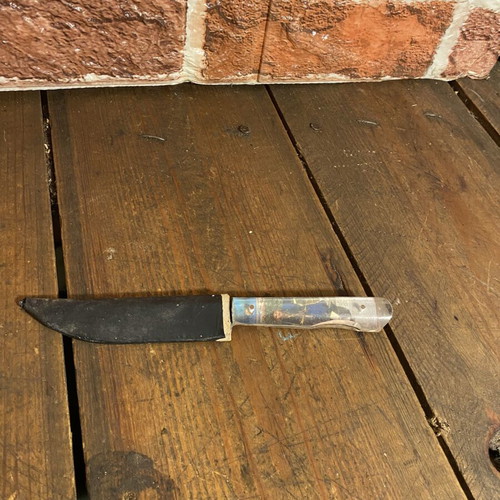 Old Cretan knife with mantinada used, with sheath, 16.5 cm