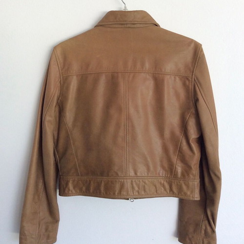 Women's Camel Leather Jacket Cropped used, size S/M, beige