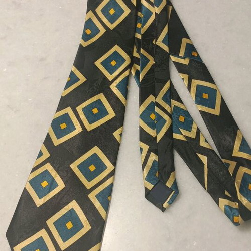 Tarlazi silk tie like new, blue with geometric shapes