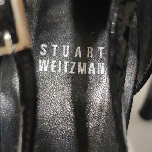 Stuart Weitzman black patent leather high heel sandals