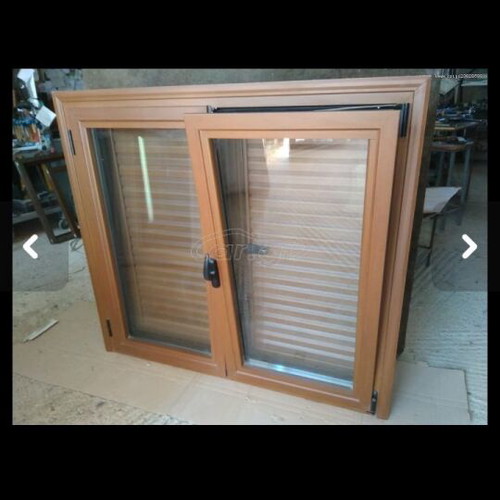 Aluminum Window with Thermal Break, Double Glass, Wood Walnut Color