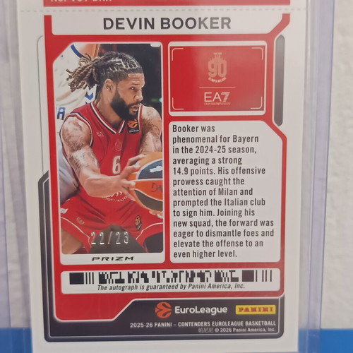 Panini Contenders Euroleague 25-26 Devin Booker Auto /23 like new