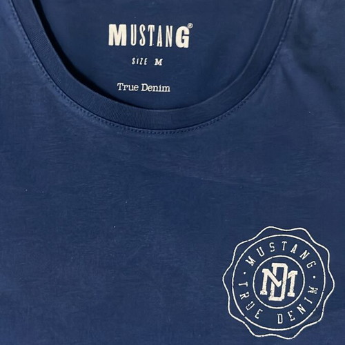 Mustang Men T-Shirt Navy Blue True Denim Logo Print Size M like new