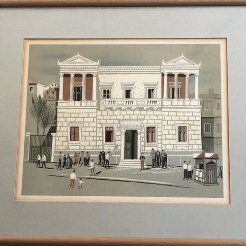 Πίνακας ζωγραφικής Α. Τάσσος χρωμολιθογραφία το σπίτι του Όθωνα και της Αμαλίας 41x48εκ. σαν καινούργιος