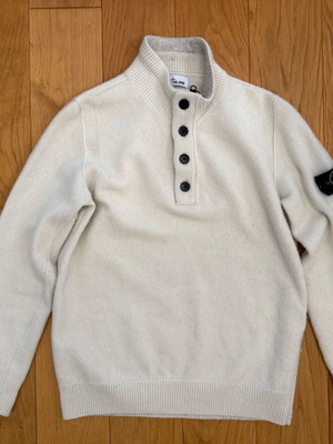 Stone Island lambswool pullover XL, off-white, 1/4 zip & buttons