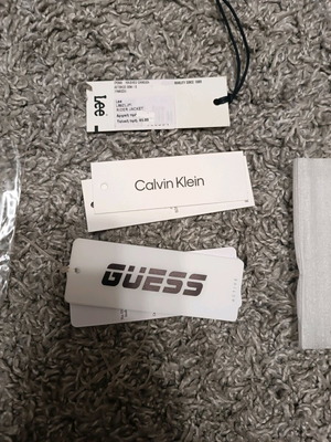 Labels from various brands like new, pack