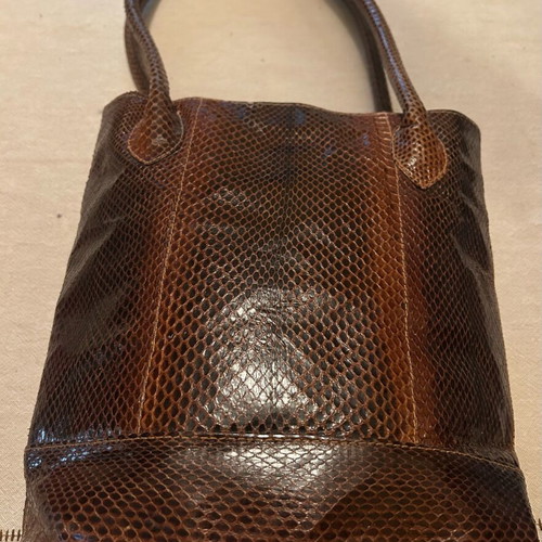 Leather Handmade Women's Shoulder Bag Brown Snake Print New