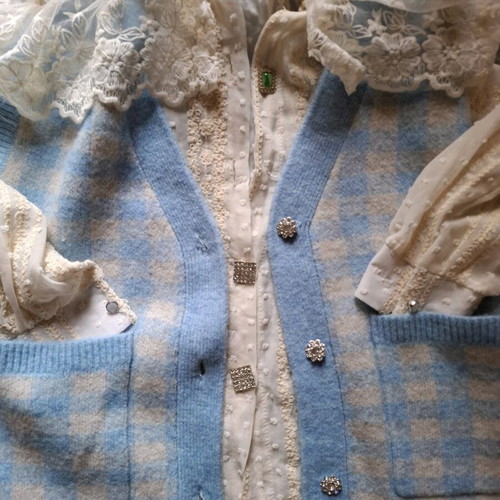 Zara sleeveless knitted vest blue checkered like new size medium
