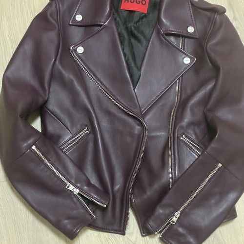 Boss burgundy purple biker leather jacket, size XS/S