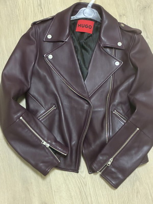Boss burgundy purple biker leather jacket, size XS/S