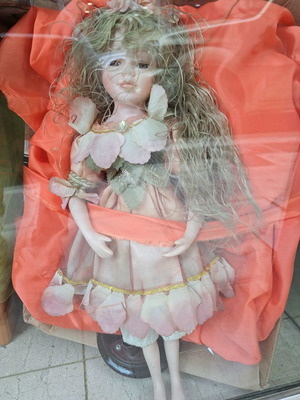 Porcelain fairy doll new, 35 cm with wooden base