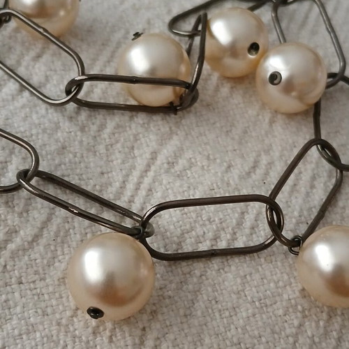 Statement necklace paperclip chain with pearls like new