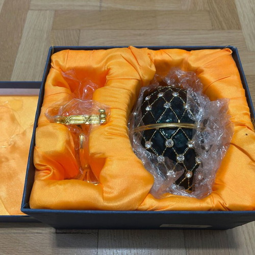 Faberge egg dark green 15 cm with crystals like new
