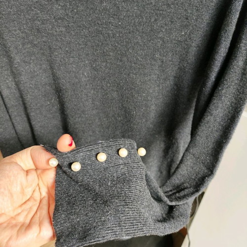 Zara blouse used, grey with pearl cuffs, size M