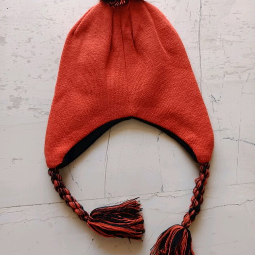 Jägermeister orange ear-flap beanie with pom-pom used like new