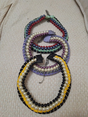 Handmade necklaces used, set of 3 colorful pieces