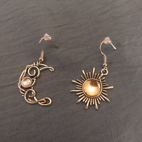 Asymmetric Sun and Moon Earrings like new, boho celestial style