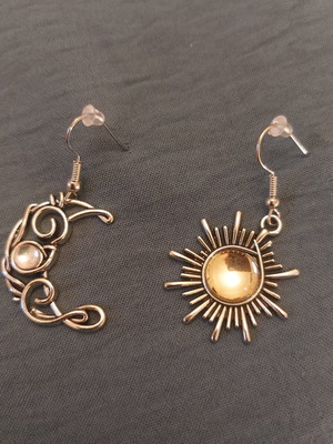 Asymmetric Sun and Moon Earrings like new, boho celestial style