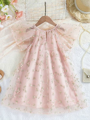 Girls' dress 6 years new, A-line, beige and pink