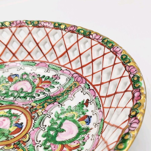 Vintage Chinese Famille Rose Mandarin fruit bowl used