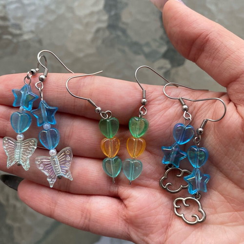 Handmade earrings pack new with stainless steel hooks multicolor, silver