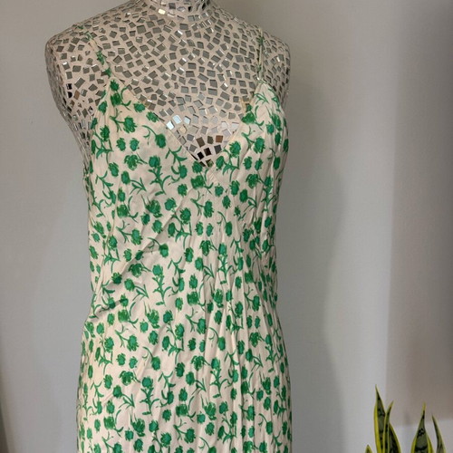 Zara satin midi dress with cream green flowers like new, size M