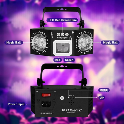 LED disco light with dual balls, sound activated, new