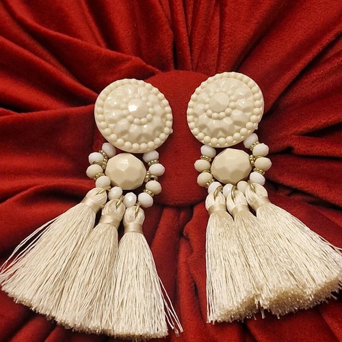 Zara earrings white with beads and tassels like new