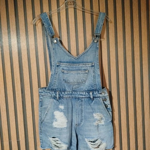 Denim shorts salopette Pull & Bear like new, turquoise, size S