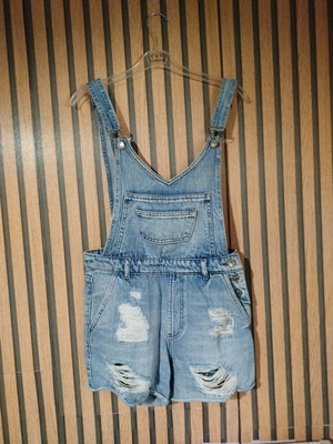 Denim shorts salopette Pull & Bear like new, turquoise, size S