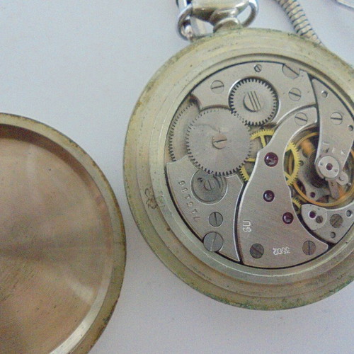 Molnija pocket watch used, vintage Soviet train emblem model