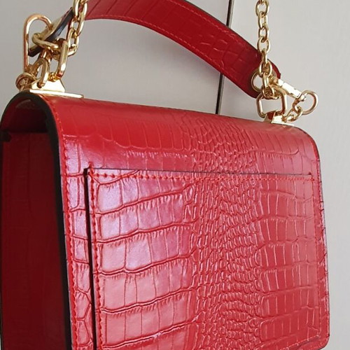 Leather crossbody bag red with hand-painted floral design new