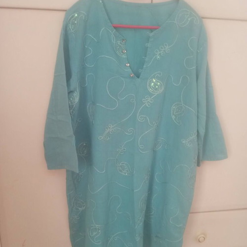 Beach Kaftan turquoise cotton with embroidery and sequins, like new
