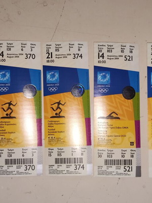 Olympic Games Tickets Athens 2004 New, 6 Pieces Football and Swimming