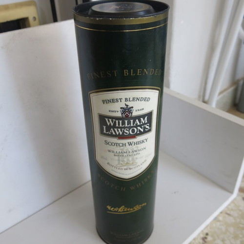 William Lawson's box used, cylindrical cardboard with metal lid