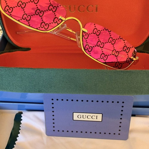 Gucci GG1278S 005 Sunglasses new, gold frame purple mirror