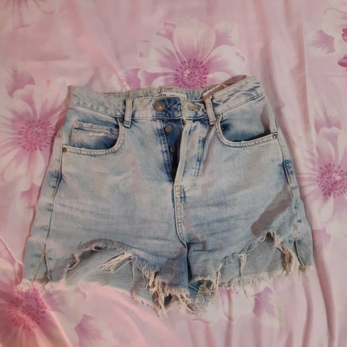 Zara denim shorts used, turquoise, size XS