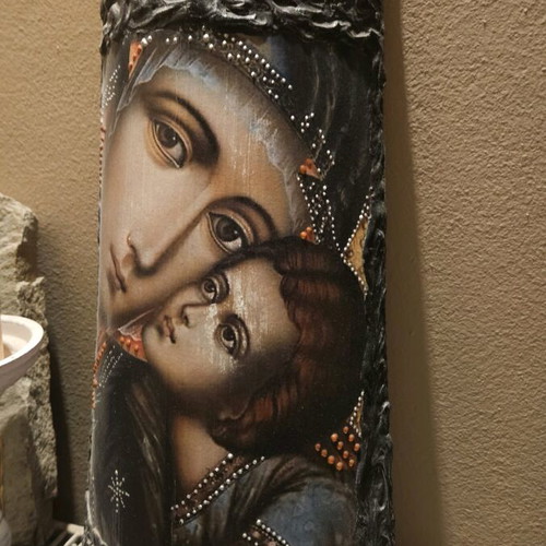 Handmade Virgin Mary image on tile like new