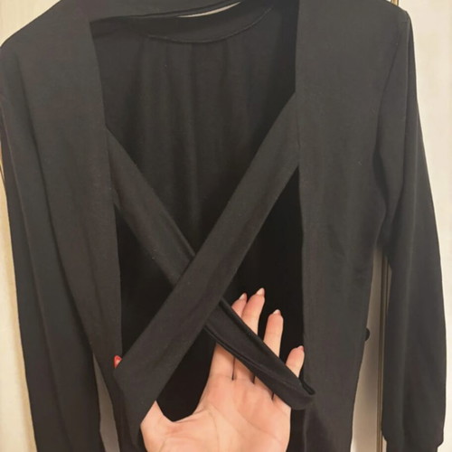 Black sweatshirt-style blouse with open back, like new, size large