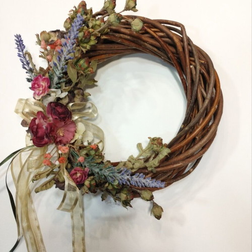 Decorative wreath with lavender and flowers for wall 22cm diameter like new