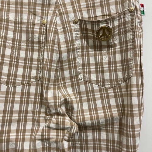 Moschino Capri High-Waisted Cotton Pants like new, checked white and brown