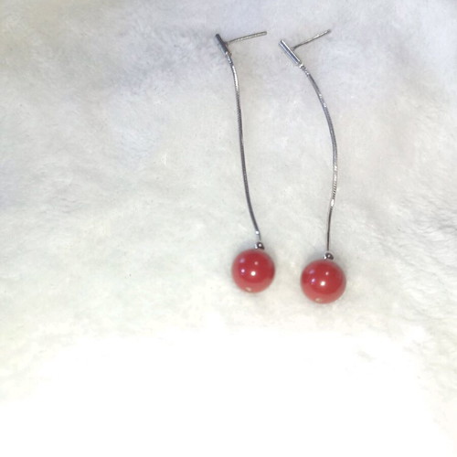 Silver 925 earrings platinum plated with coral new