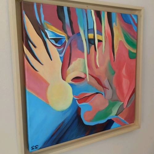 David Bowie painting acrylic on canvas 40x40 new with frame