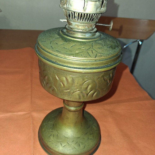 Vintage brass oil lamp used, without glass, 22cm height